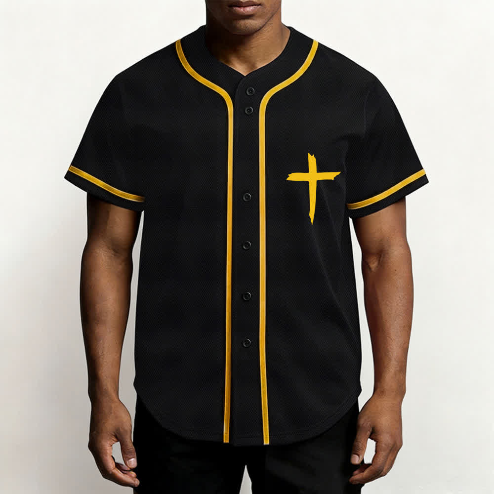 Camiseta de béisbol con ribete de contraste y cruz "Fe sobre el miedo" de Christianartworkshop - image 62