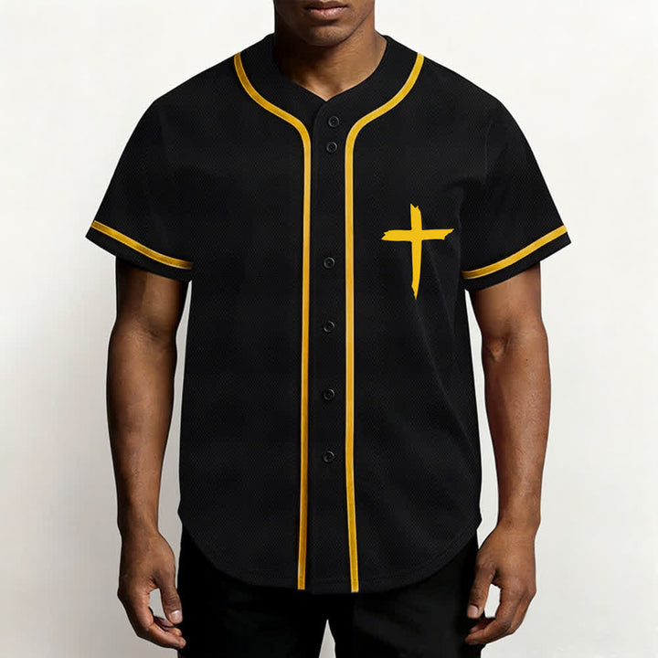 Camiseta de béisbol con ribete de contraste y cruz "Fe sobre el miedo" de Christianartworkshop - image 62