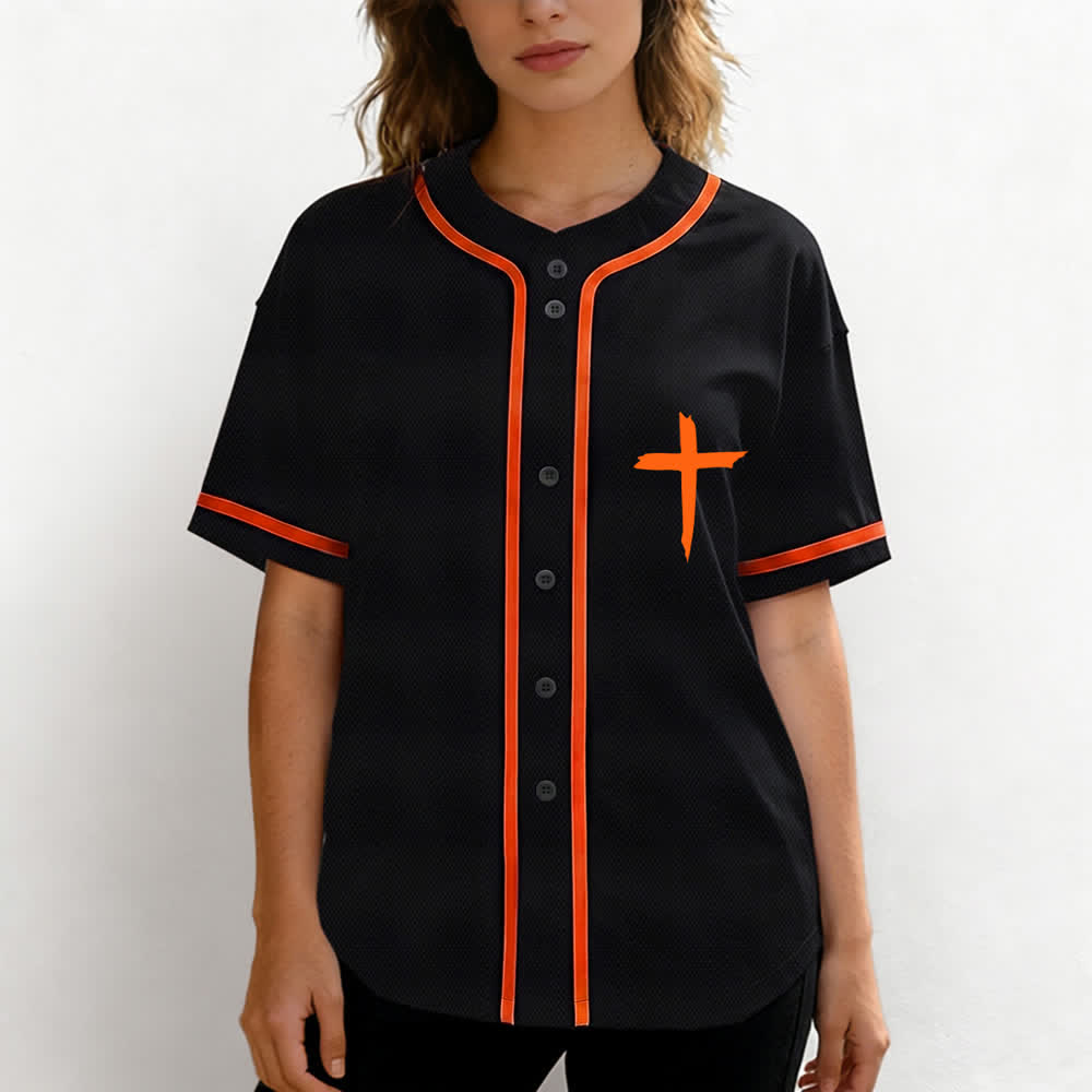 Camiseta de béisbol con ribete de contraste y cruz "Fe sobre el miedo" de Christianartworkshop - image 46