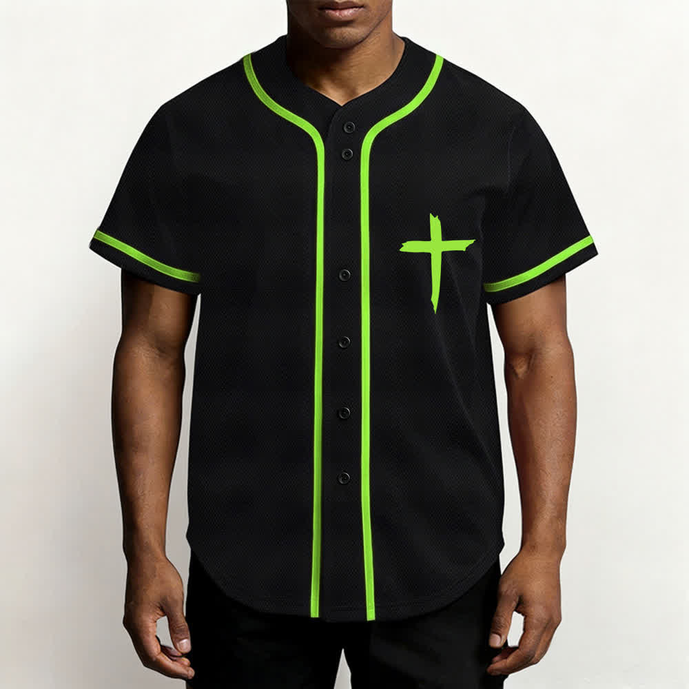 Camiseta de béisbol con ribete de contraste y cruz "Fe sobre el miedo" de Christianartworkshop - image 41