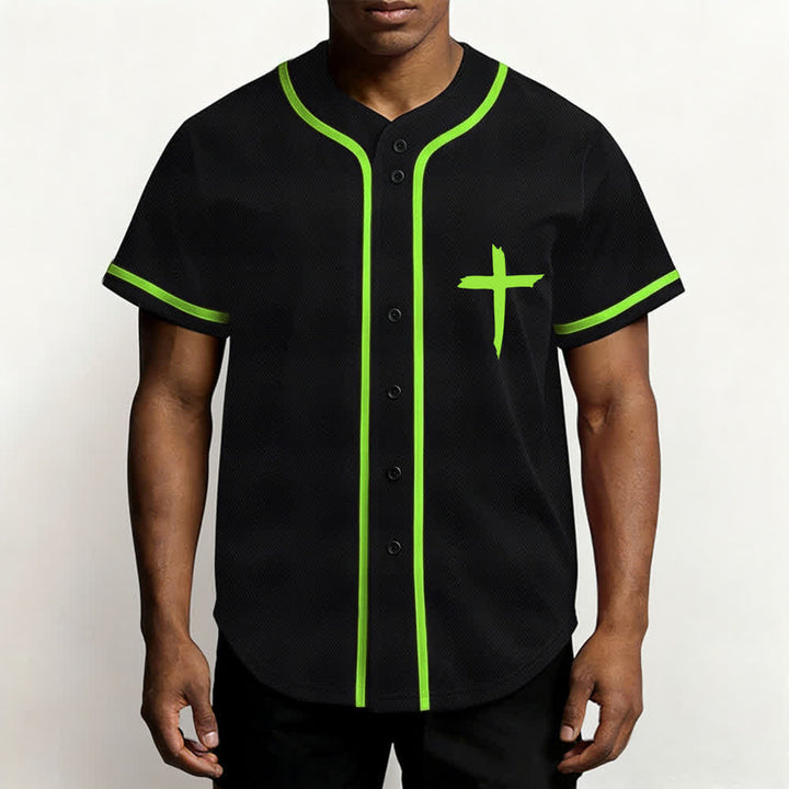Camiseta de béisbol con ribete de contraste y cruz "Fe sobre el miedo" de Christianartworkshop - image 41