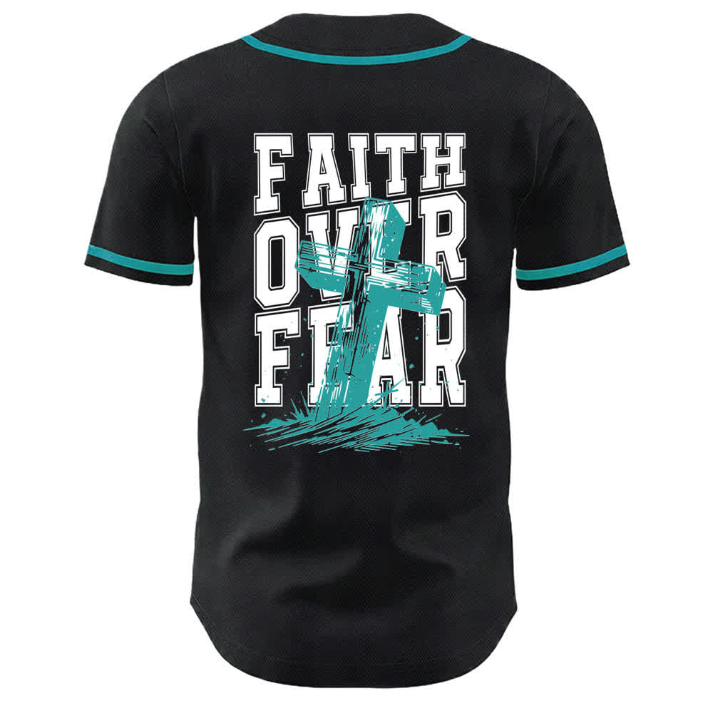 Camiseta de béisbol con ribete de contraste y cruz "Fe sobre el miedo" de Christianartworkshop - image 29