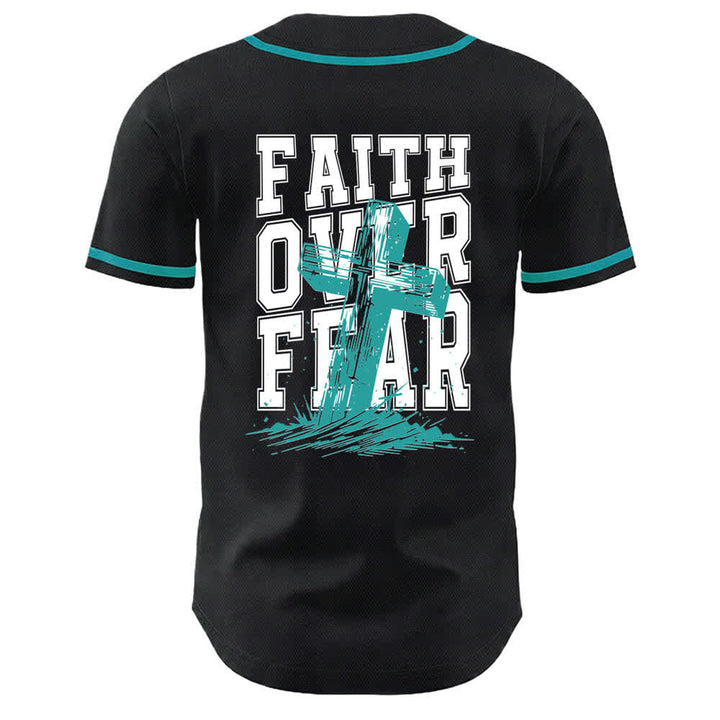 Camiseta de béisbol con ribete de contraste y cruz "Fe sobre el miedo" de Christianartworkshop - image 29