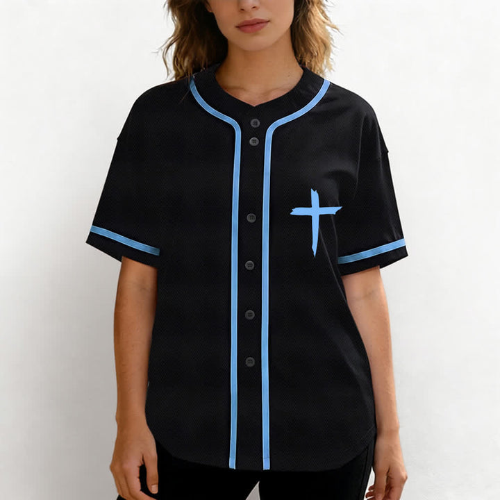 Camiseta de béisbol con ribete de contraste y cruz "Fe sobre el miedo" de Christianartworkshop - image 18