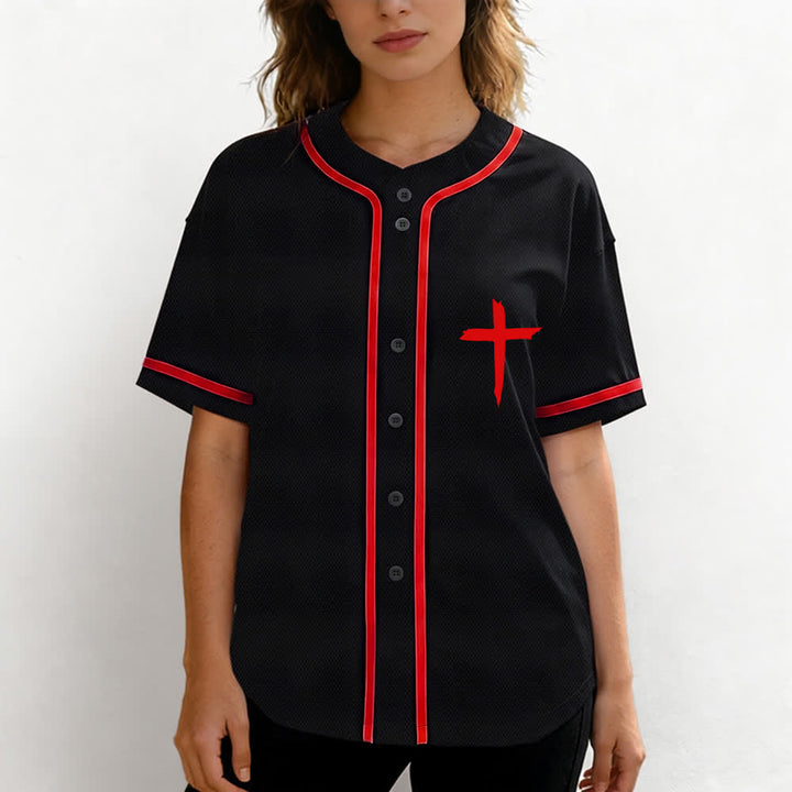 Camiseta de béisbol con ribete de contraste y cruz "Fe sobre el miedo" de Christianartworkshop - image 24