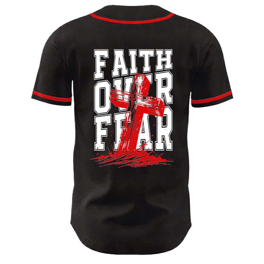 Camiseta de béisbol con ribete de contraste y cruz "Fe sobre el miedo" de Christianartworkshop - image 22