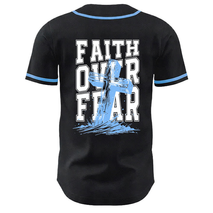 Camiseta de béisbol con ribete de contraste y cruz "Fe sobre el miedo" de Christianartworkshop - image 15