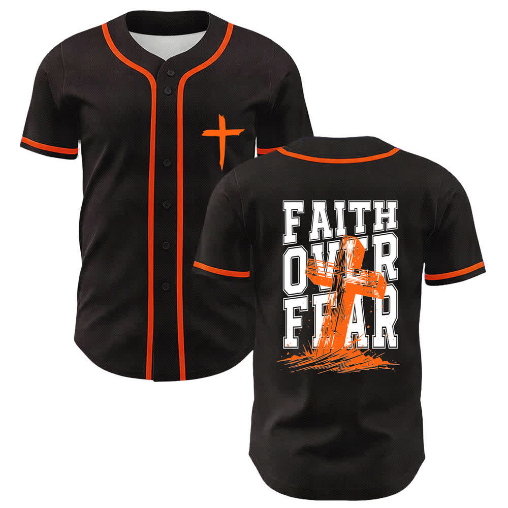 Camiseta de béisbol con ribete de contraste y cruz "Fe sobre el miedo" de Christianartworkshop - Naranja - 5XL - image 42