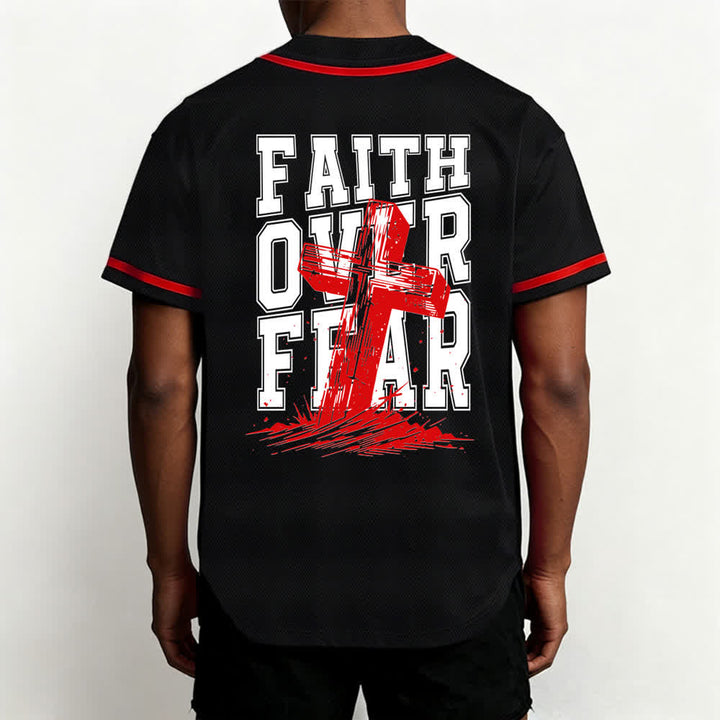 Camiseta de béisbol con ribete de contraste y cruz "Fe sobre el miedo" de Christianartworkshop - image 26