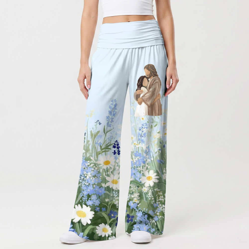 Christianartworkshop Pantalones de pierna ancha para mujer Blue Meadow Embrace - image 1