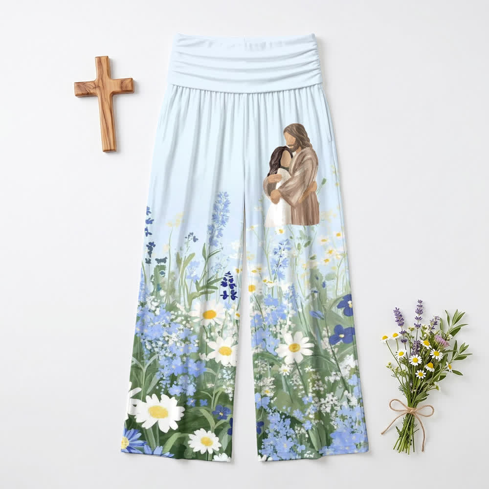 Christianartworkshop Pantalones de pierna ancha para mujer Blue Meadow Embrace - EE. UU. 22, Reino Unido/Australia 26, UE 54 - image 0