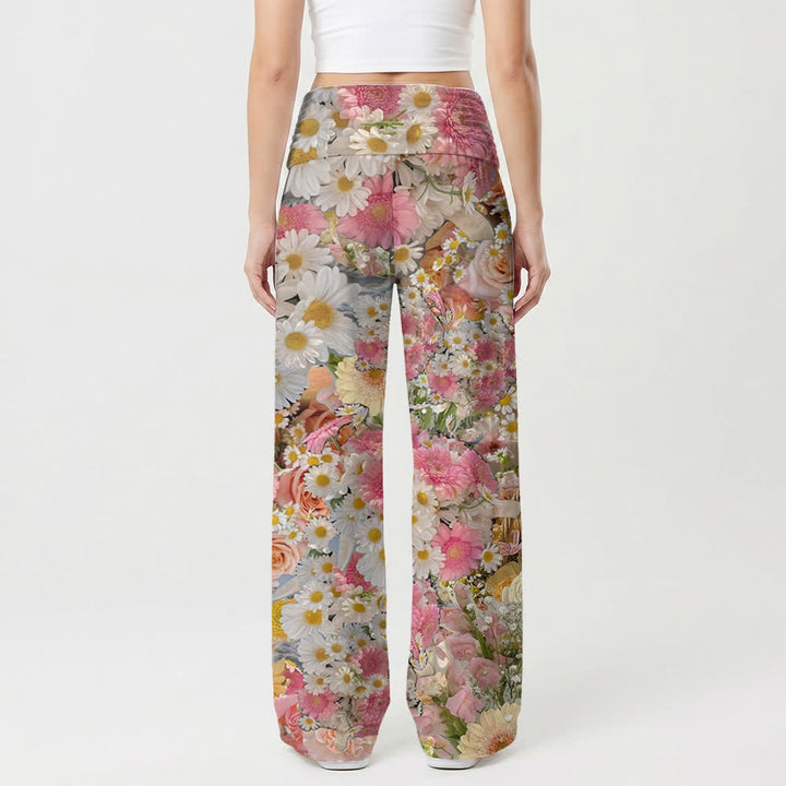 Christianartworkshop Pantalones palazzo de pierna ancha con estampado floral rosa y la frase "Jesús te ama". - image 2