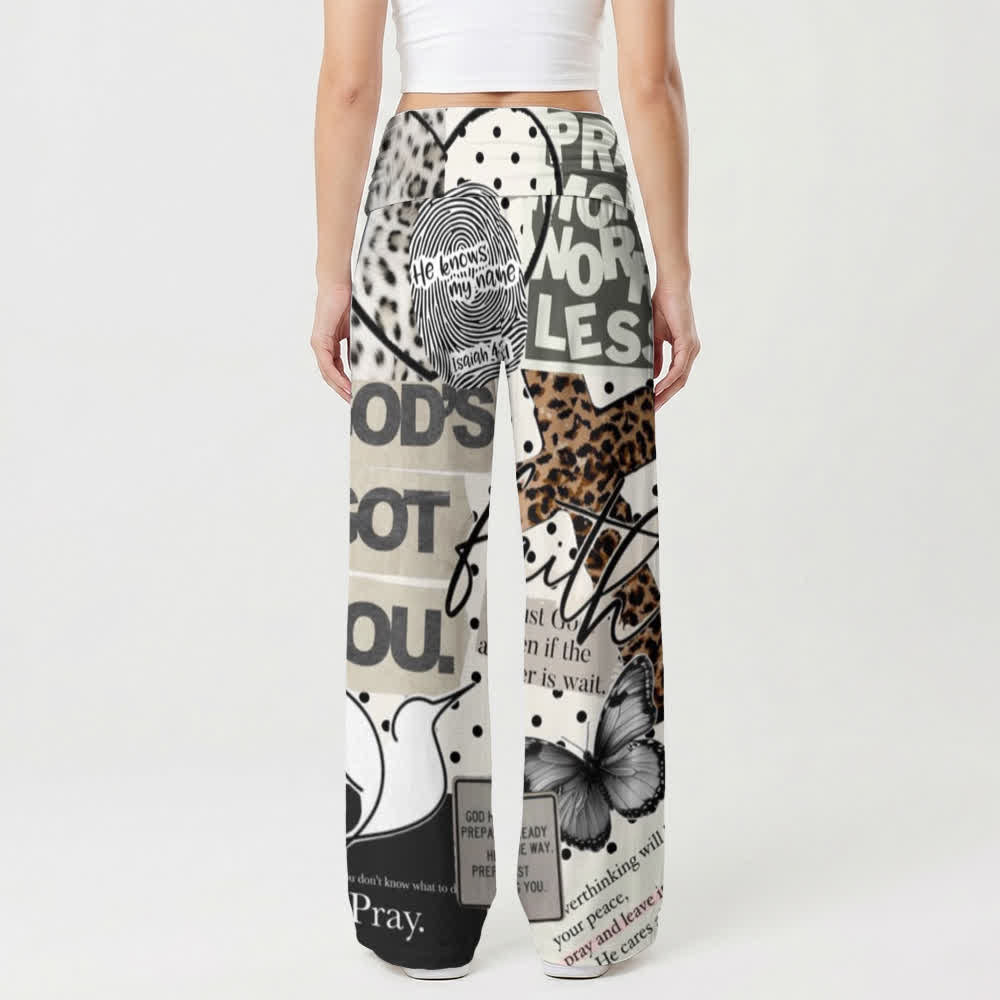 Christianartworkshop Pantalones de mujer de talle alto y pierna ancha con estampado de collage Faith - image 2