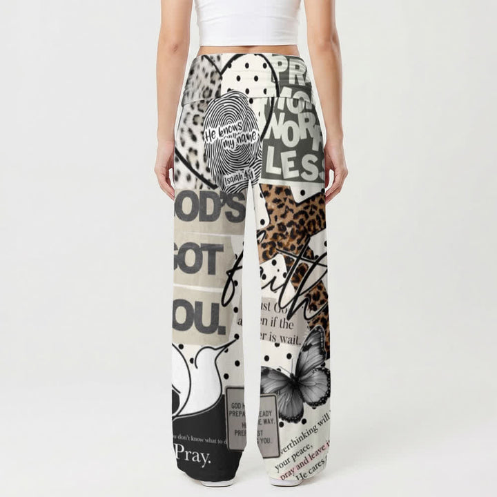 Christianartworkshop Pantalones de mujer de talle alto y pierna ancha con estampado de collage Faith - image 2