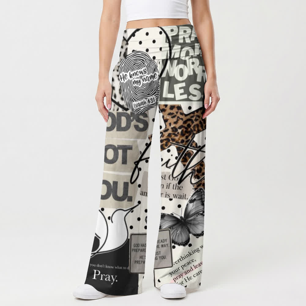 Christianartworkshop Pantalones de mujer de talle alto y pierna ancha con estampado de collage Faith - image 1
