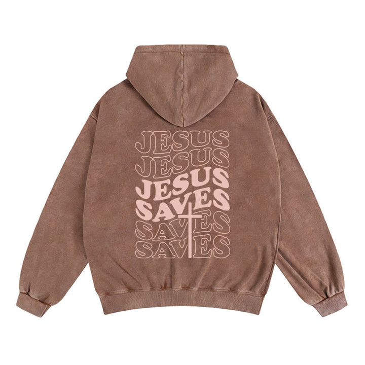 Chaqueta con capucha y cremallera de Christianartworkshop con estampado de Jesús salvado y diseño de Washed Street. - image 7