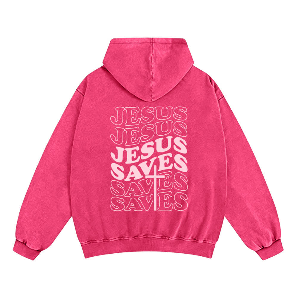 Chaqueta con capucha y cremallera de Christianartworkshop con estampado de Jesús salvado y diseño de Washed Street. - image 10