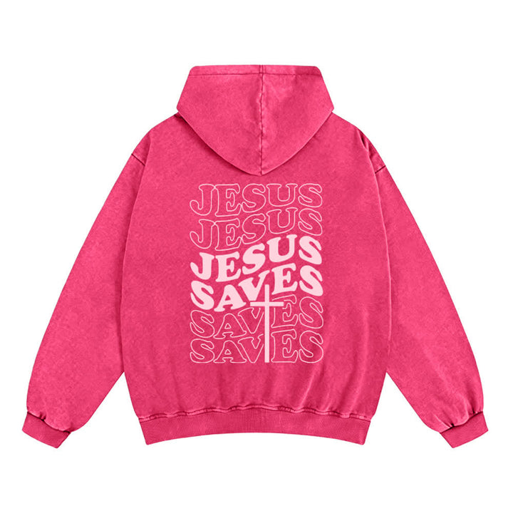 Chaqueta con capucha y cremallera de Christianartworkshop con estampado de Jesús salvado y diseño de Washed Street. - image 10