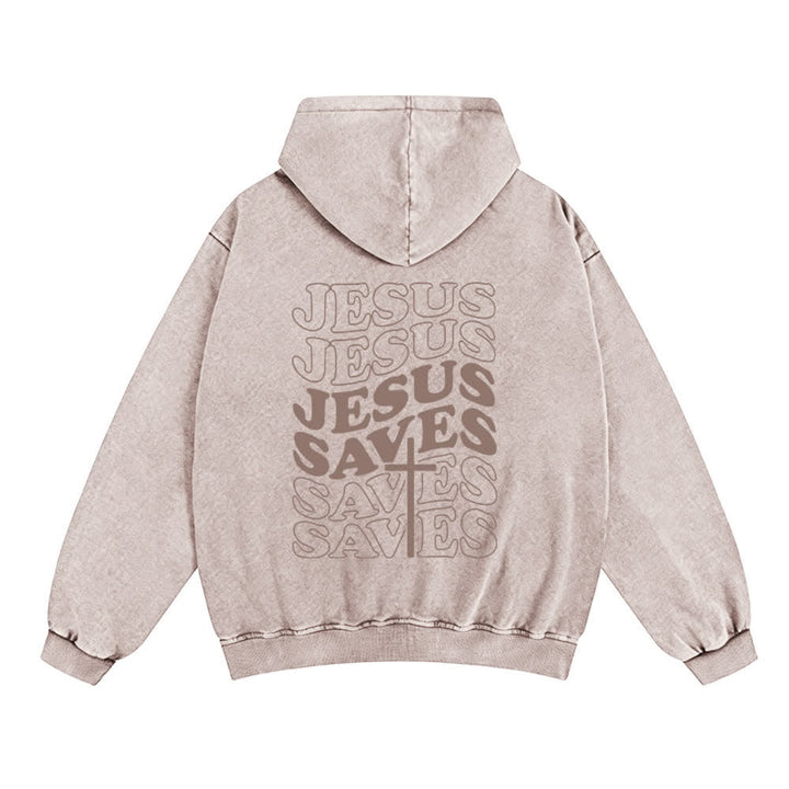 Chaqueta con capucha y cremallera de Christianartworkshop con estampado de Jesús salvado y diseño de Washed Street. - image 13