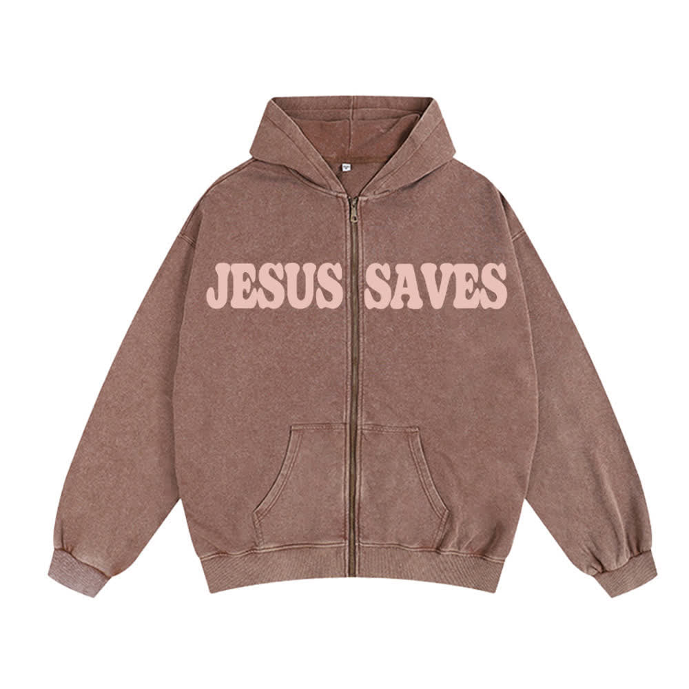 Chaqueta con capucha estilo streetwear extragrande con estampado de Jesús salva de Christianartworkshop - image 2