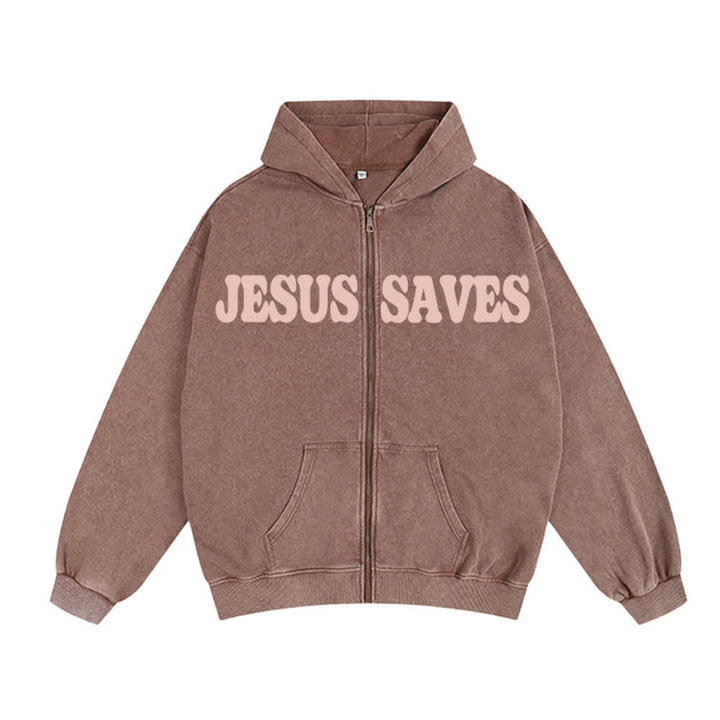 Chaqueta con capucha estilo streetwear extragrande con estampado de Jesús salva de Christianartworkshop - image 2