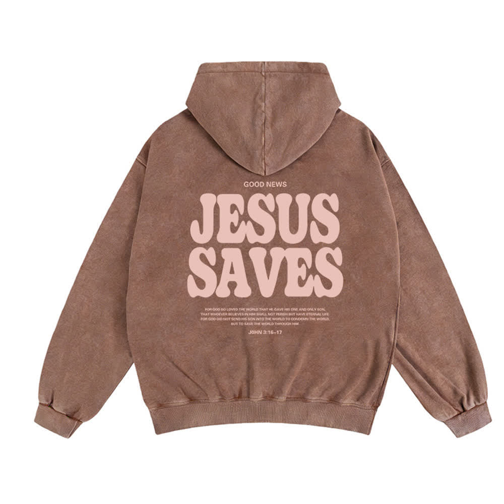 Chaqueta con capucha estilo streetwear extragrande con estampado de Jesús salva de Christianartworkshop - image 1
