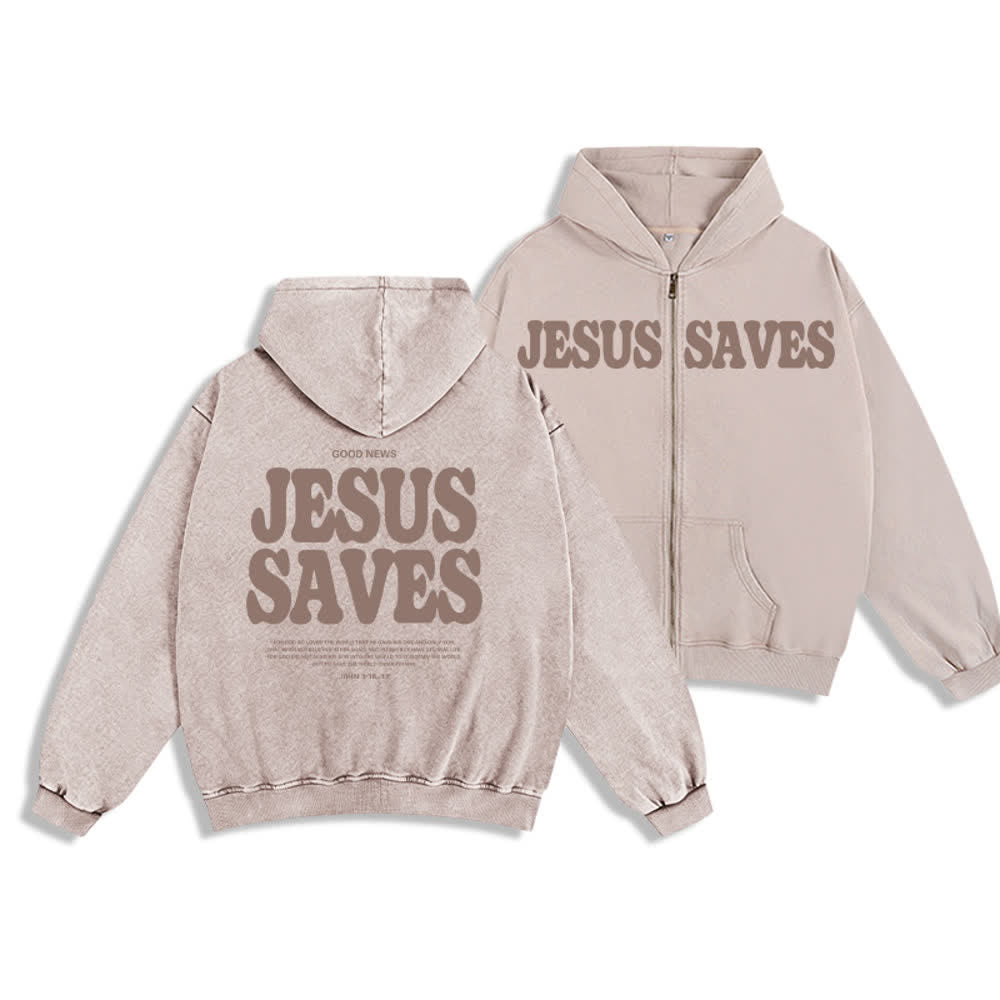 Chaqueta con capucha estilo streetwear extragrande con estampado de Jesús salva de Christianartworkshop - Beige - 2XL - image 12