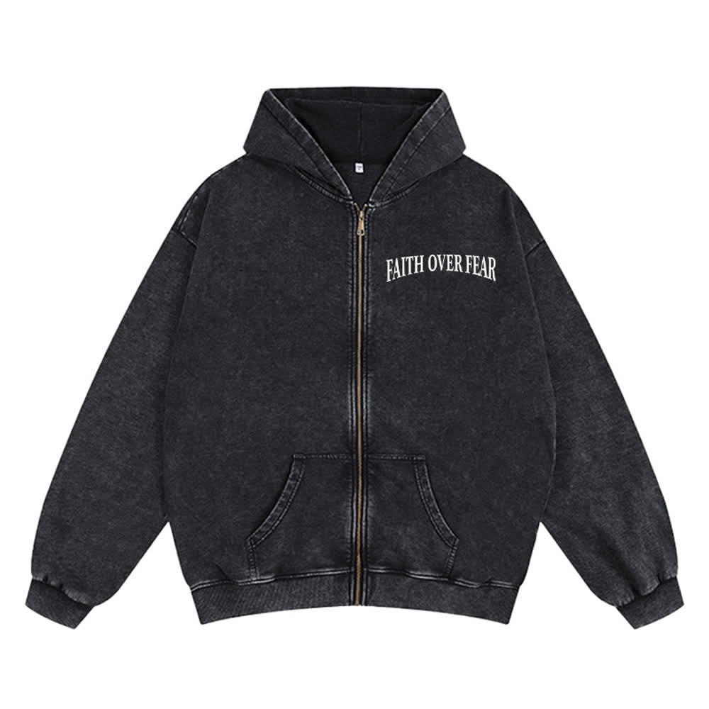 Chaqueta con capucha y cremallera con diseño de rosa vintage de Christianartworkshop : Fe sobre el miedo. - image 5
