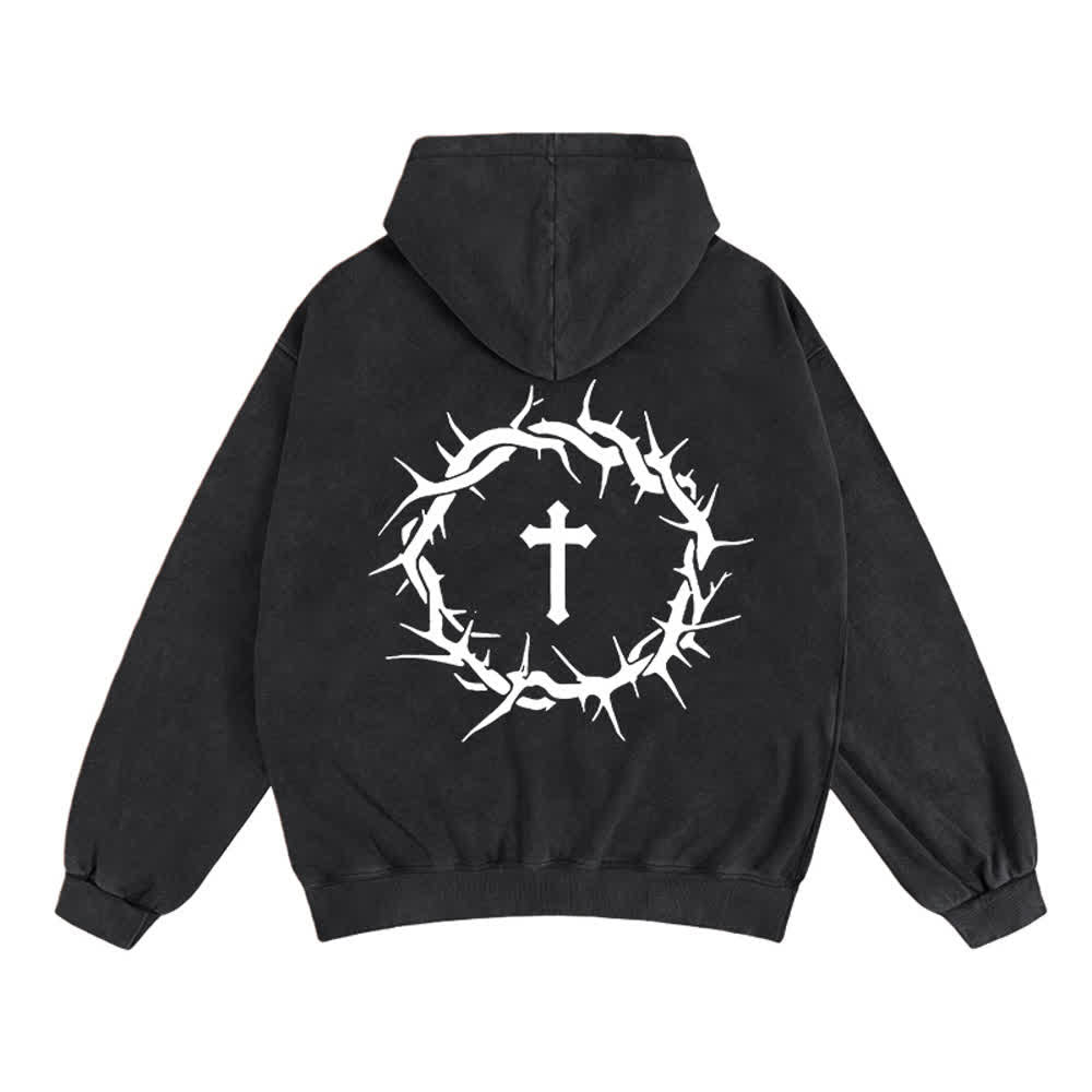 Chaqueta con capucha y cremallera con diseño de rosa vintage de Christianartworkshop : Fe sobre el miedo. - image 4