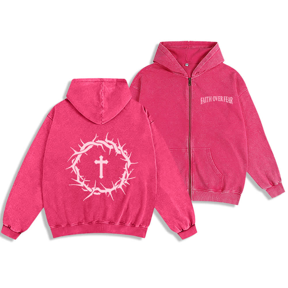 Chaqueta con capucha y cremallera con diseño de rosa vintage de Christianartworkshop : Fe sobre el miedo. - Rosa - 2XL - image 0