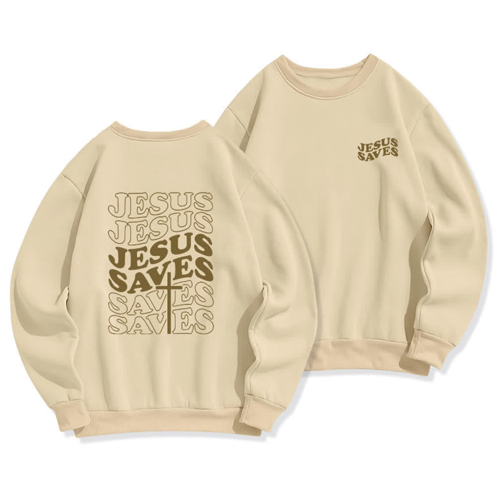Christianartworkshop Sudadera de cuello redondo con estampado de Jesús salva - Beige - 2XL - image 0