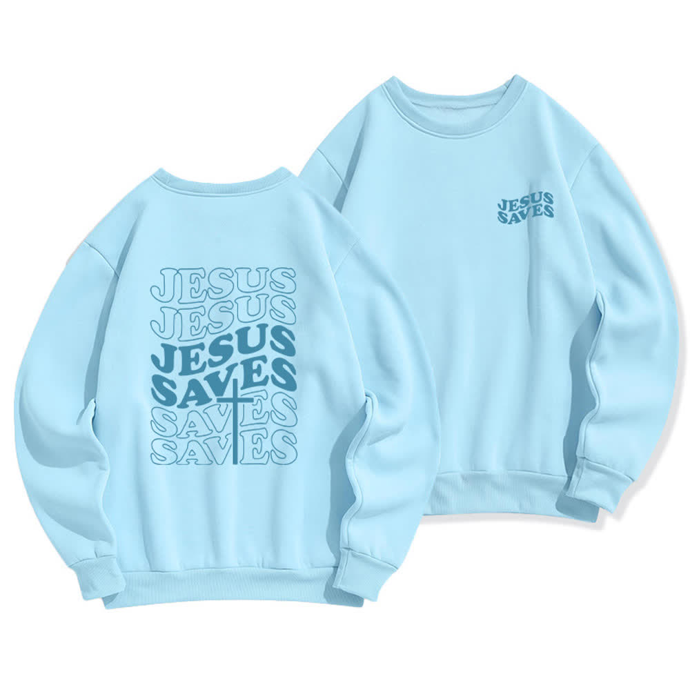 Christianartworkshop Sudadera de cuello redondo con estampado de Jesús salva - Azul - 2XL - image 12