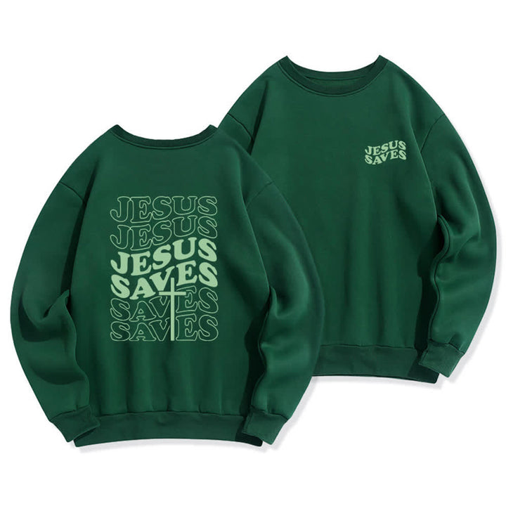 Christianartworkshop Sudadera de cuello redondo con estampado de Jesús salva - Verde - 2XL - image 15
