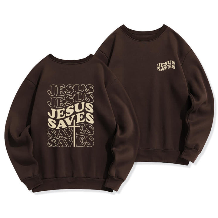 Christianartworkshop Sudadera de cuello redondo con estampado de Jesús salva - Marrón - 2XL - image 3