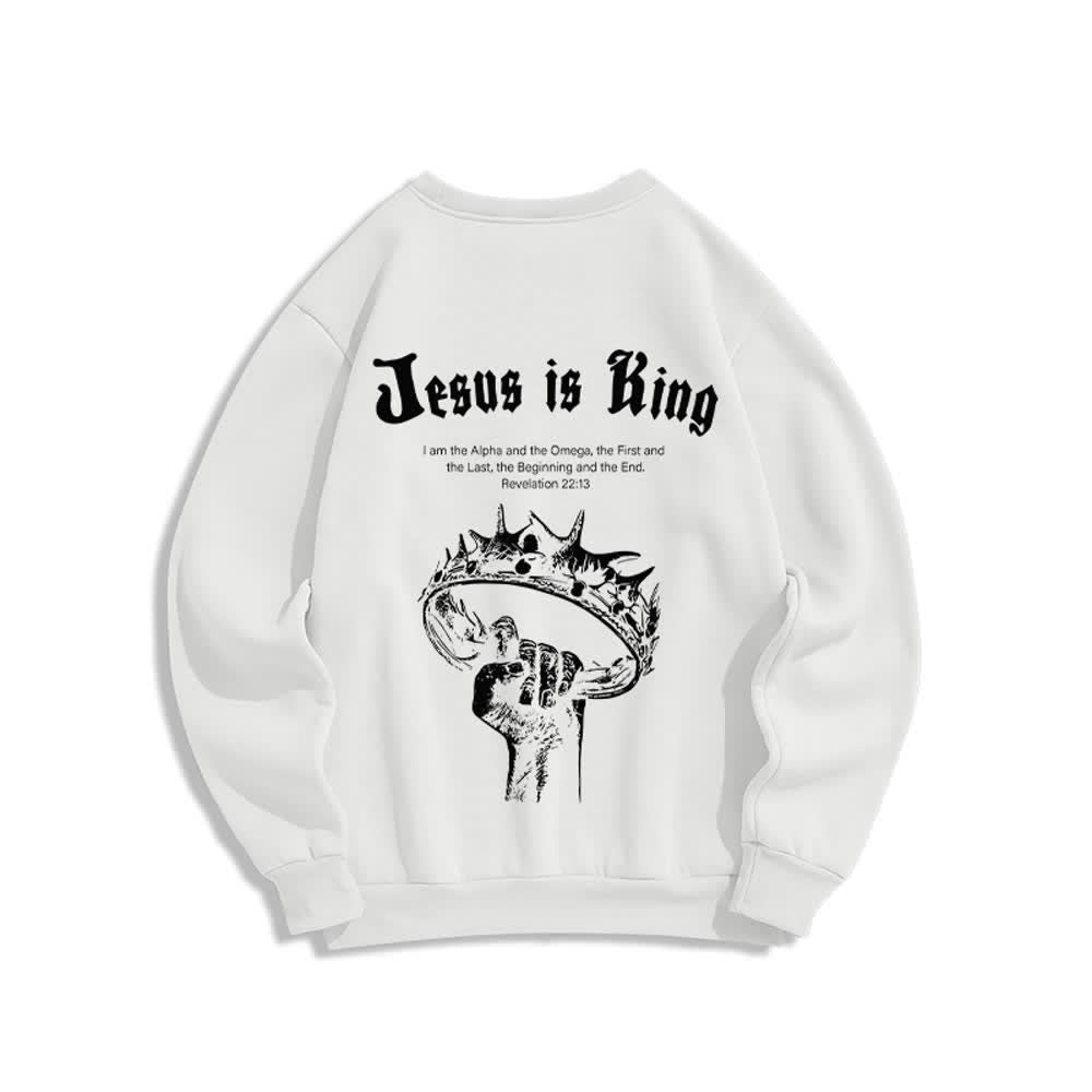 Christianartworkshop Sudadera de cuello redondo con estampado de corona de Jesús es Rey - image 4