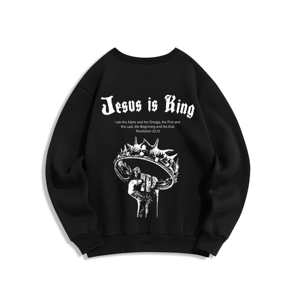 Christianartworkshop Sudadera de cuello redondo con estampado de corona de Jesús es Rey - image 1