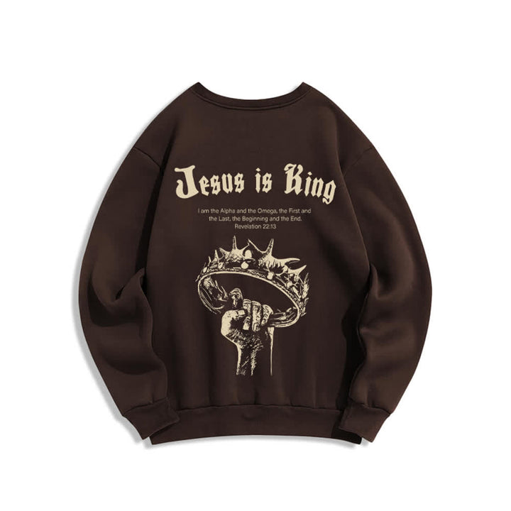 Christianartworkshop Sudadera de cuello redondo con estampado de corona de Jesús es Rey - image 7