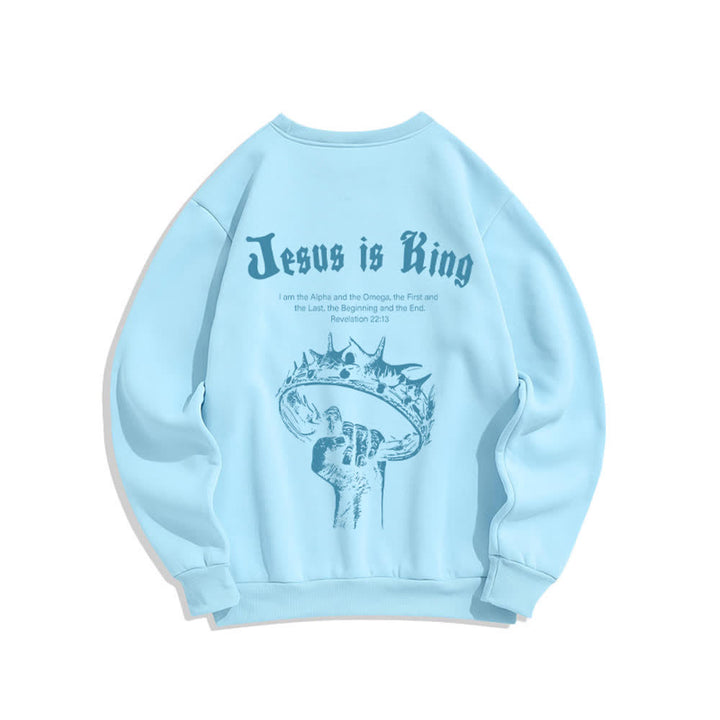 Christianartworkshop Sudadera de cuello redondo con estampado de corona de Jesús es Rey - image 10