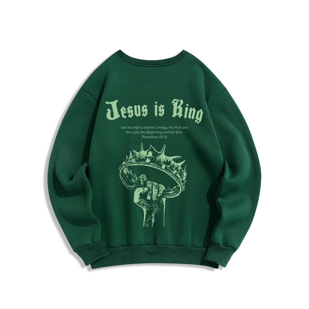 Christianartworkshop Sudadera de cuello redondo con estampado de corona de Jesús es Rey - image 13