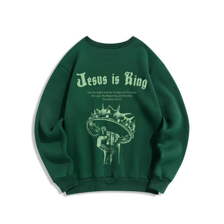 Christianartworkshop Sudadera de cuello redondo con estampado de corona de Jesús es Rey - image 13