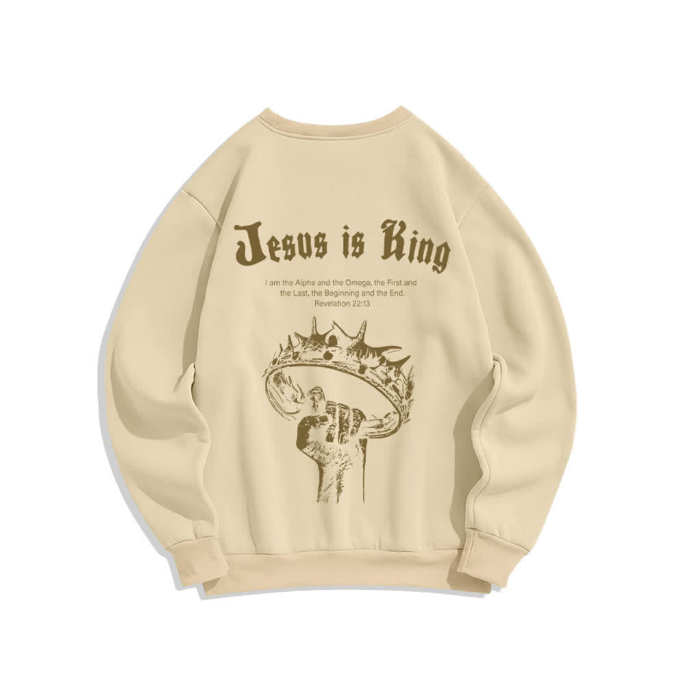 Christianartworkshop Sudadera de cuello redondo con estampado de corona de Jesús es Rey - image 16