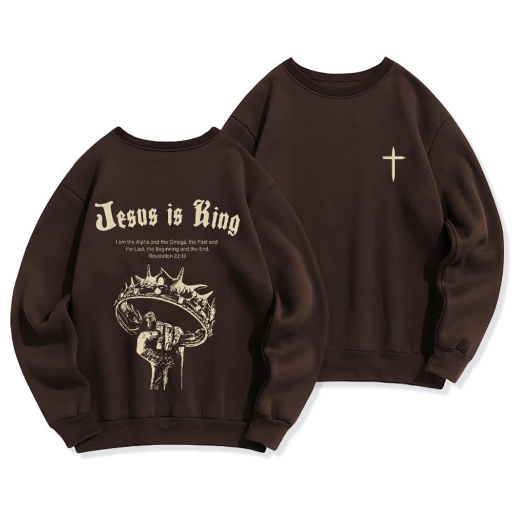 Christianartworkshop Sudadera de cuello redondo con estampado de corona de Jesús es Rey - Marrón - 2XL - image 6