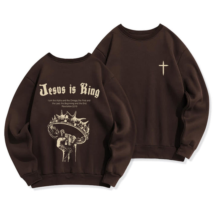 Christianartworkshop Sudadera de cuello redondo con estampado de corona de Jesús es Rey - Marrón - 2XL - image 6