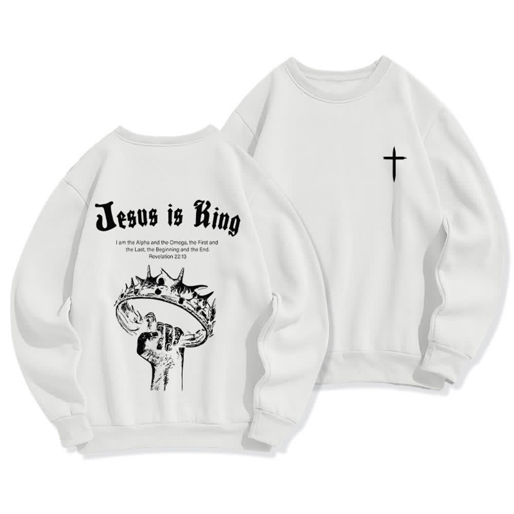 Christianartworkshop Sudadera de cuello redondo con estampado de corona de Jesús es Rey - Blanco - 2XL - image 3