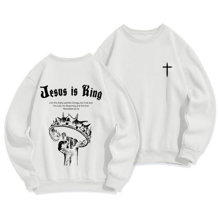 Christianartworkshop Sudadera de cuello redondo con estampado de corona de Jesús es Rey - Blanco - 2XL - image 3
