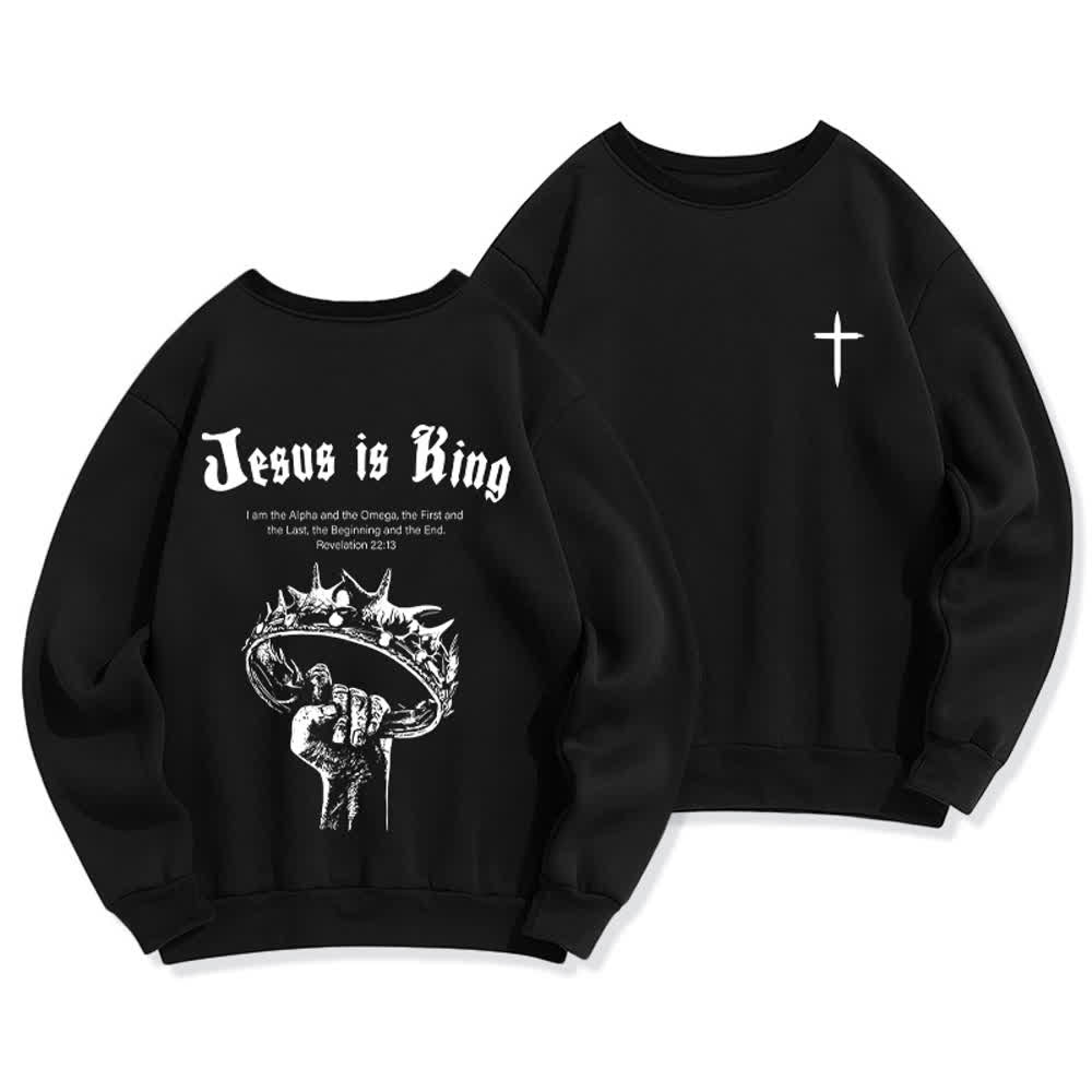 Christianartworkshop Sudadera de cuello redondo con estampado de corona de Jesús es Rey - Negro - 2XL - image 0