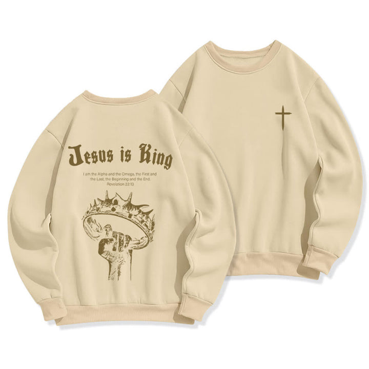Christianartworkshop Sudadera de cuello redondo con estampado de corona de Jesús es Rey - Beige - 2XL - image 15