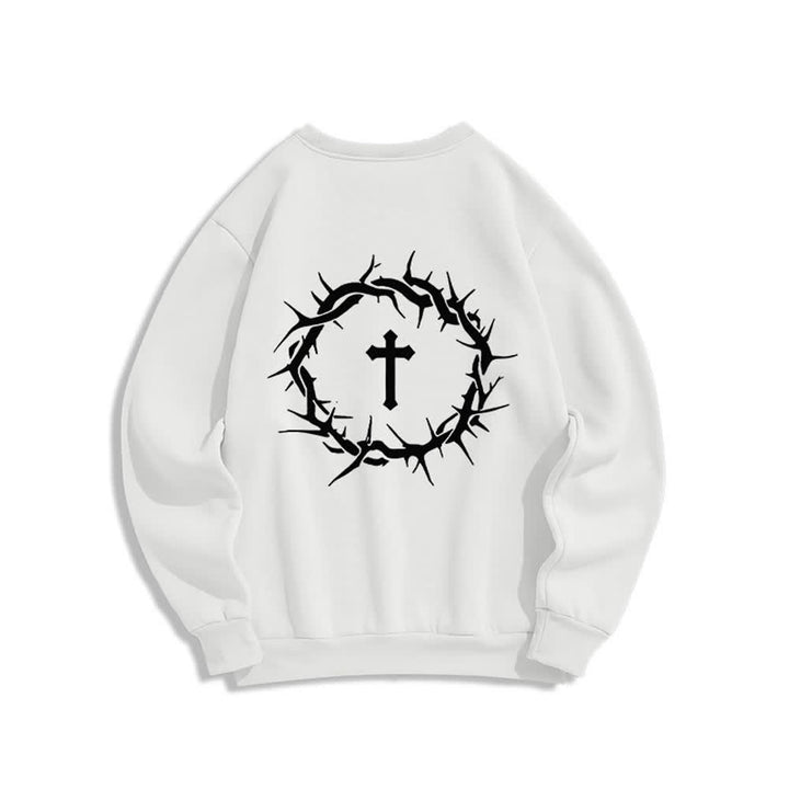 Christianartworkshop Sudaderas de cuello redondo con forro polar y estampado de cruz "Fe sobre el miedo" - image 4