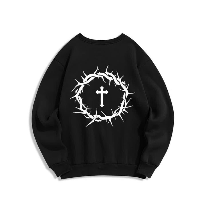 Christianartworkshop Sudaderas de cuello redondo con forro polar y estampado de cruz "Fe sobre el miedo" - image 7