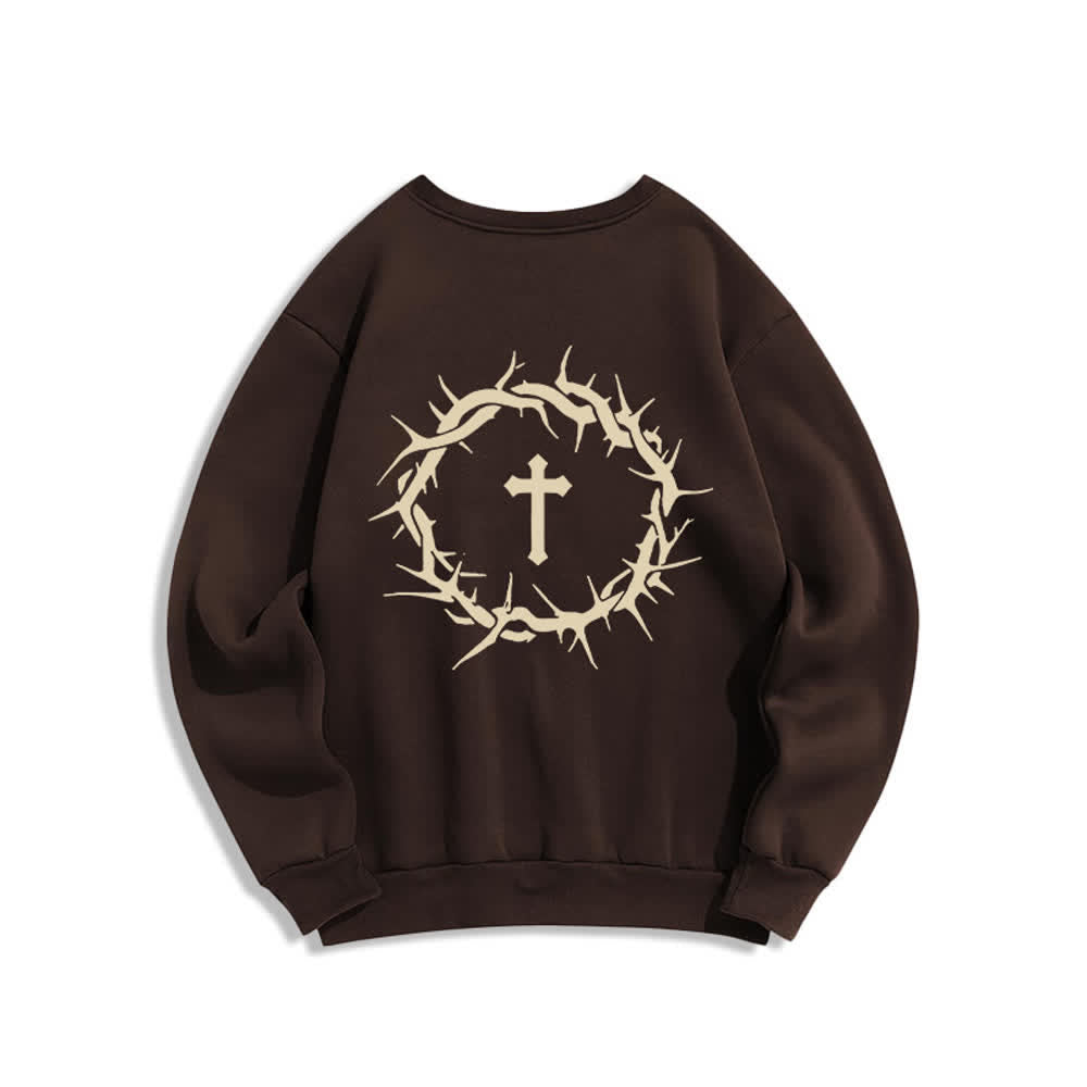 Christianartworkshop Sudaderas de cuello redondo con forro polar y estampado de cruz "Fe sobre el miedo" - image 1